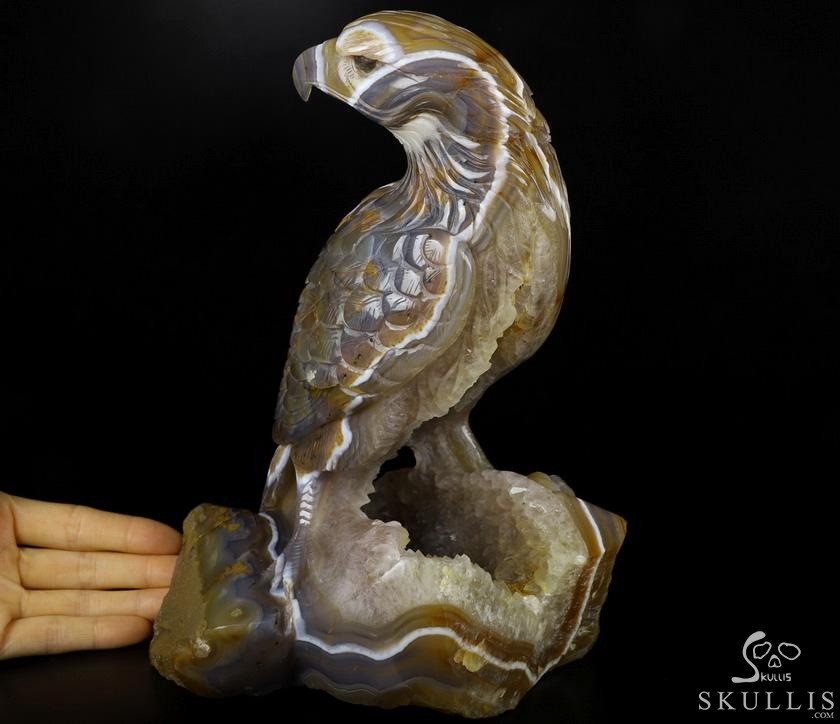 9.3" Agate Geode Carved Crystal Eagle, Labradorite Eyes, Crystal Healing 9.3" Agate Geode Carved Crystal Eagle, Labradorite Eyes, Crystal Healing