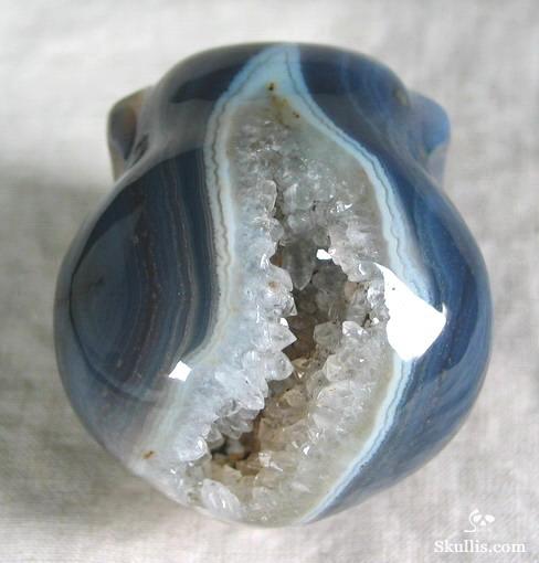 2.6" Agate Geode Carved Crystal Alien Skull 2.6" Agate Geode Carved Crystal Alien Skull