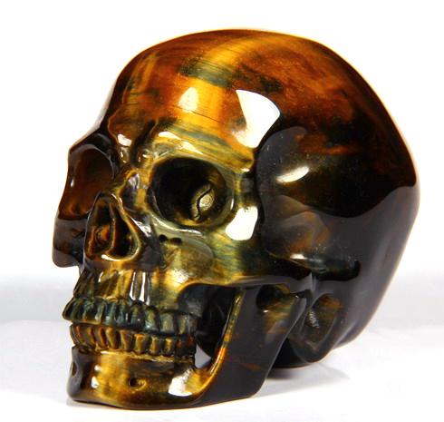 China Factory Crystal Tiger Eye Agate Skull Carved Semi-Precious