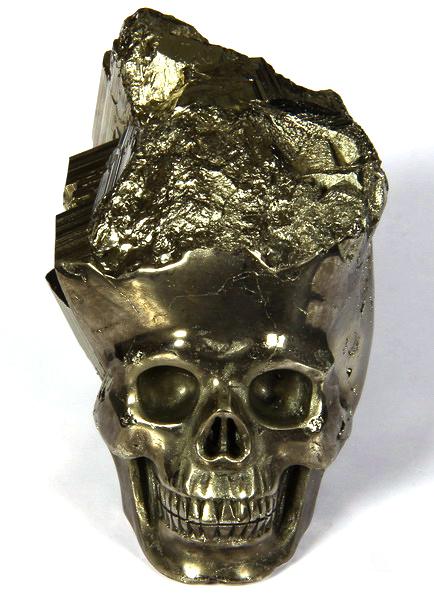 Mineral Specimen 3.4" Pyrite Carved Crystal Skull, Realistic Mineral Specimen 3.4" Pyrite Carved Crystal Skull, Realistic