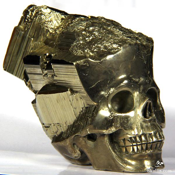 Mineral Specimen 3.4" Pyrite Carved Crystal Skull, Realistic Mineral Specimen 3.4" Pyrite Carved Crystal Skull, Realistic