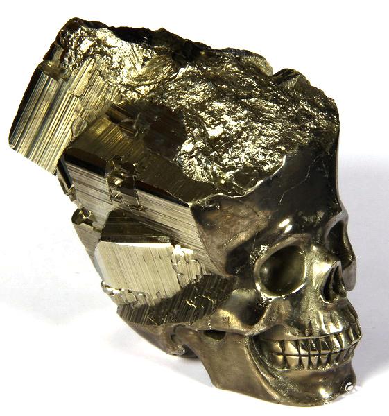 Mineral Specimen 3.4" Pyrite Carved Crystal Skull, Realistic Mineral Specimen 3.4" Pyrite Carved Crystal Skull, Realistic