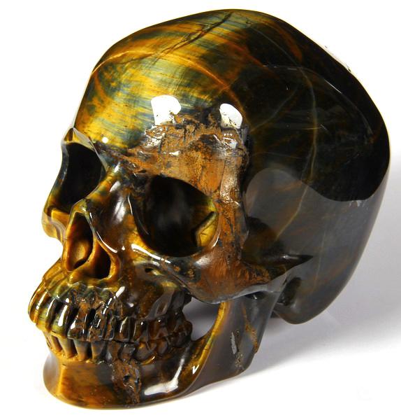 5.2" Tiger Eye Carved Crystal Skull, Super Realistic 5.2" Tiger Eye Carved Crystal Skull, Super Realistic