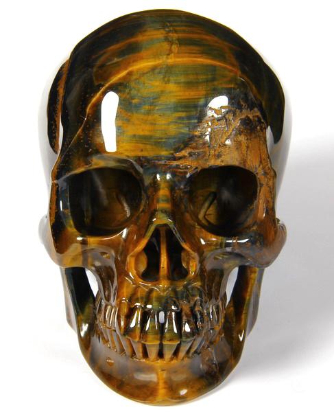 5.2" Tiger Eye Carved Crystal Skull, Super Realistic 5.2" Tiger Eye Carved Crystal Skull, Super Realistic