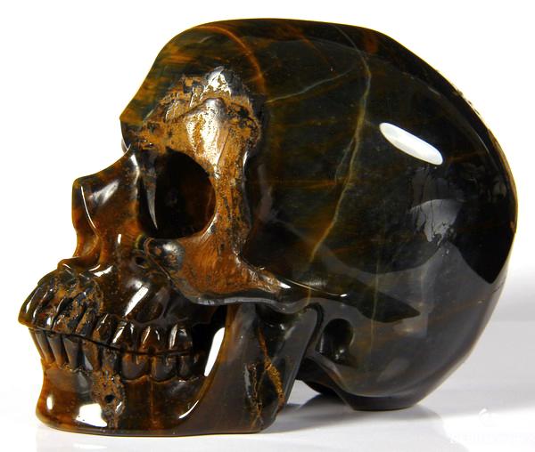 5.2" Tiger Eye Carved Crystal Skull, Super Realistic 5.2" Tiger Eye Carved Crystal Skull, Super Realistic