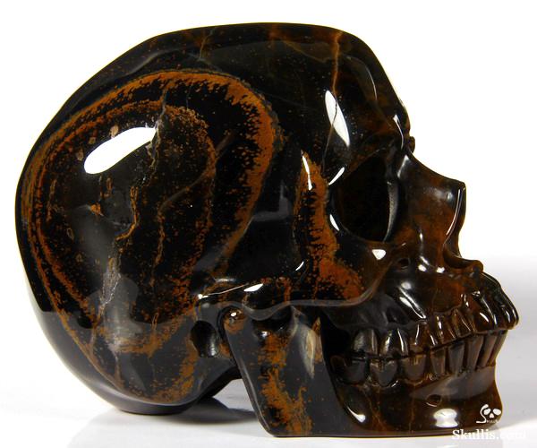 5.2" Tiger Eye Carved Crystal Skull, Super Realistic 5.2" Tiger Eye Carved Crystal Skull, Super Realistic