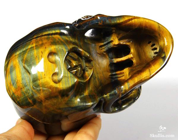 5.2" Tiger Eye Carved Crystal Skull, Super Realistic 5.2" Tiger Eye Carved Crystal Skull, Super Realistic