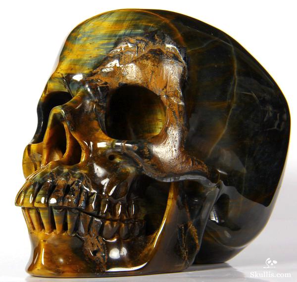 5.2" Tiger Eye Carved Crystal Skull, Super Realistic 5.2" Tiger Eye Carved Crystal Skull, Super Realistic