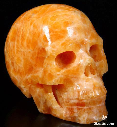 2.6" Orange Calcite Carved Crystal Skull, Realistic 2.6" Orange Calcite Carved Crystal Skull, Realistic