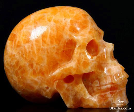2.6" Orange Calcite Carved Crystal Skull, Realistic 2.6" Orange Calcite Carved Crystal Skull, Realistic