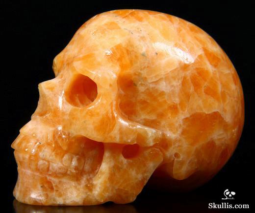 2.6" Orange Calcite Carved Crystal Skull, Realistic 2.6" Orange Calcite Carved Crystal Skull, Realistic