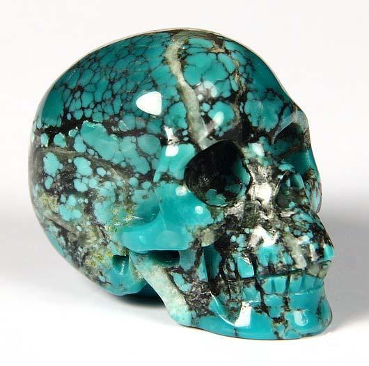 Gemstone Necklace of 1.1 Turquoise Hand Carved Crystal Skull Pendant, Skull Jewelry - Gemstone & Crystal Skulls Gemstone Necklace of 1.1 Turquoise Hand Carved Crystal Skull Pendant, Skull Jewelry - Gemstone & Crystal Skulls