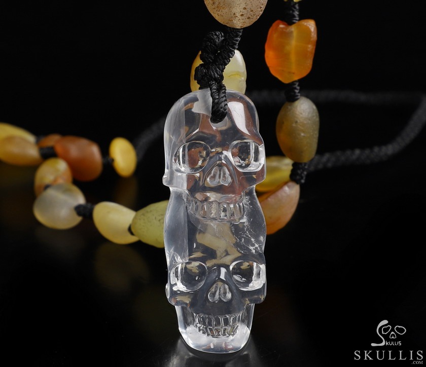 Gemstone Inside Diameter (445mm) Milk Quartz & Gobi Agate Carved Crystal Skull Pendant, Crystal Healing Gemstone Inside Diameter (445mm) Milk Quartz & Gobi Agate Carved Crystal Skull Pendant, Crystal Healing
