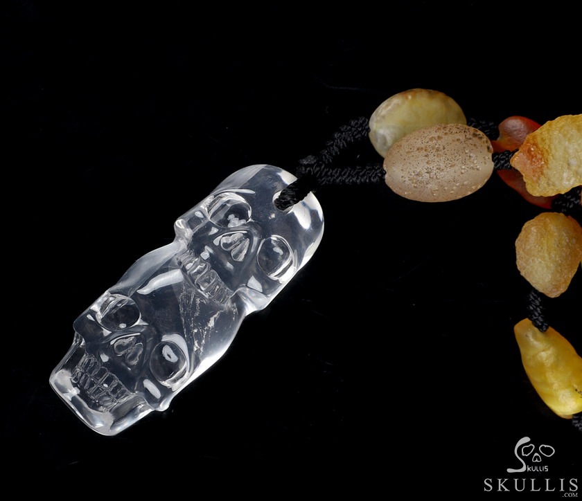 Gemstone Inside Diameter (445mm) Milk Quartz & Gobi Agate Carved Crystal Skull Pendant, Crystal Healing Gemstone Inside Diameter (445mm) Milk Quartz & Gobi Agate Carved Crystal Skull Pendant, Crystal Healing