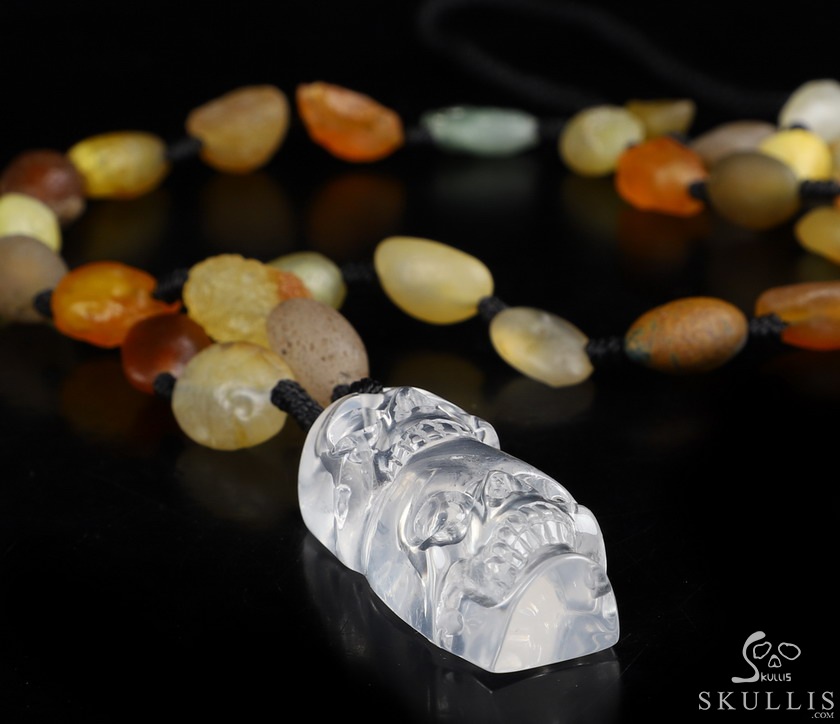 Gemstone Inside Diameter (445mm) Milk Quartz & Gobi Agate Carved Crystal Skull Pendant, Crystal Healing Gemstone Inside Diameter (445mm) Milk Quartz & Gobi Agate Carved Crystal Skull Pendant, Crystal Healing