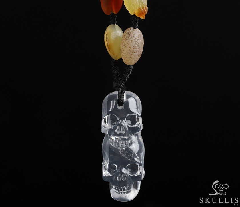 Gemstone Inside Diameter (445mm) Milk Quartz & Gobi Agate Carved Crystal Skull Pendant, Crystal Healing Gemstone Inside Diameter (445mm) Milk Quartz & Gobi Agate Carved Crystal Skull Pendant, Crystal Healing
