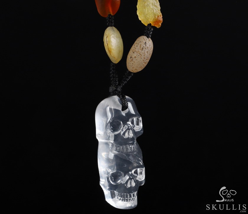 Gemstone Inside Diameter (445mm) Milk Quartz & Gobi Agate Carved Crystal Skull Pendant, Crystal Healing Gemstone Inside Diameter (445mm) Milk Quartz & Gobi Agate Carved Crystal Skull Pendant, Crystal Healing