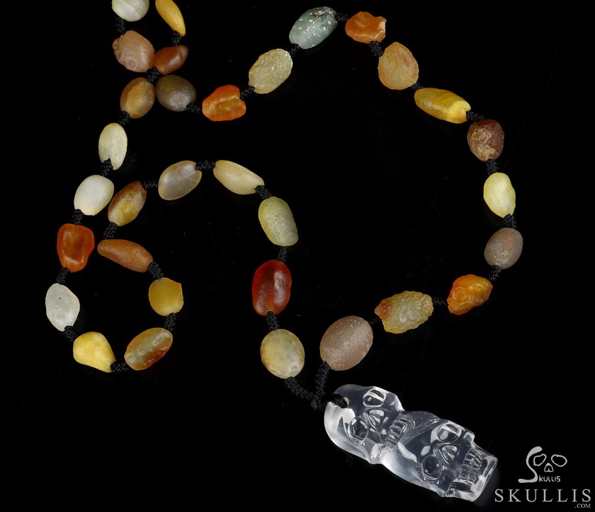 Gemstone Inside Diameter (445mm) Milk Quartz & Gobi Agate Carved Crystal Skull Pendant, Crystal Healing Gemstone Inside Diameter (445mm) Milk Quartz & Gobi Agate Carved Crystal Skull Pendant, Crystal Healing