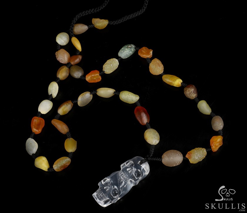 Gemstone Inside Diameter (445mm) Milk Quartz & Gobi Agate Carved Crystal Skull Pendant, Crystal Healing Gemstone Inside Diameter (445mm) Milk Quartz & Gobi Agate Carved Crystal Skull Pendant, Crystal Healing