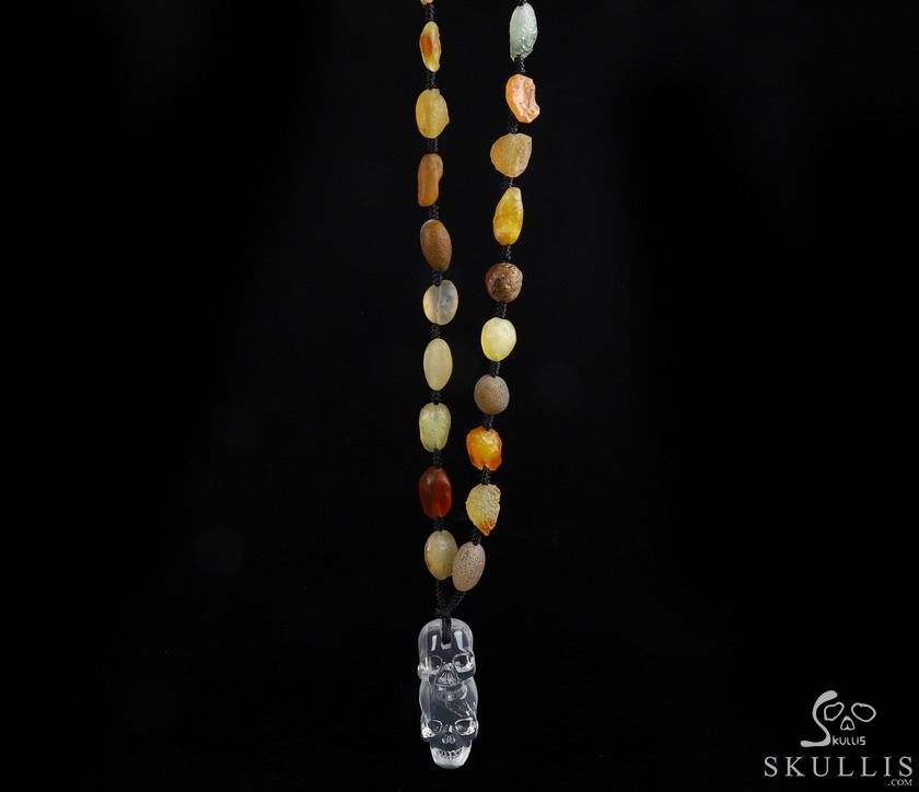 Gemstone Inside Diameter (445mm) Milk Quartz & Gobi Agate Carved Crystal Skull Pendant, Crystal Healing Gemstone Inside Diameter (445mm) Milk Quartz & Gobi Agate Carved Crystal Skull Pendant, Crystal Healing