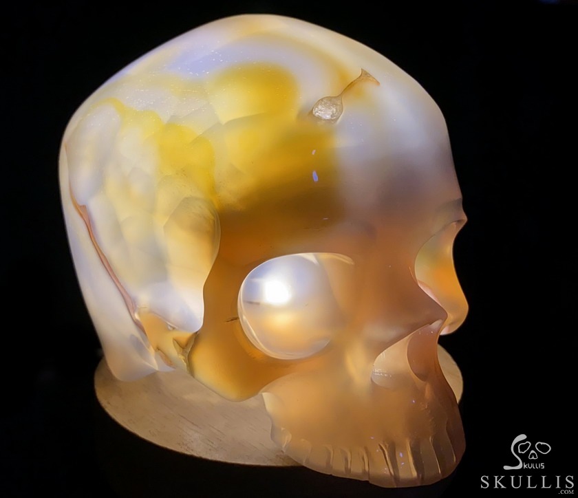 BEAUTIFUL LINES 4.8" Premium Brazilian Agate Carved Crystal Howllow Skull with Led Stand,Super Realistic, Crystal Healing BEAUTIFUL LINES 4.8" Premium Brazilian Agate Carved Crystal Howllow Skull with Led Stand,Super Realistic, Crystal Healing