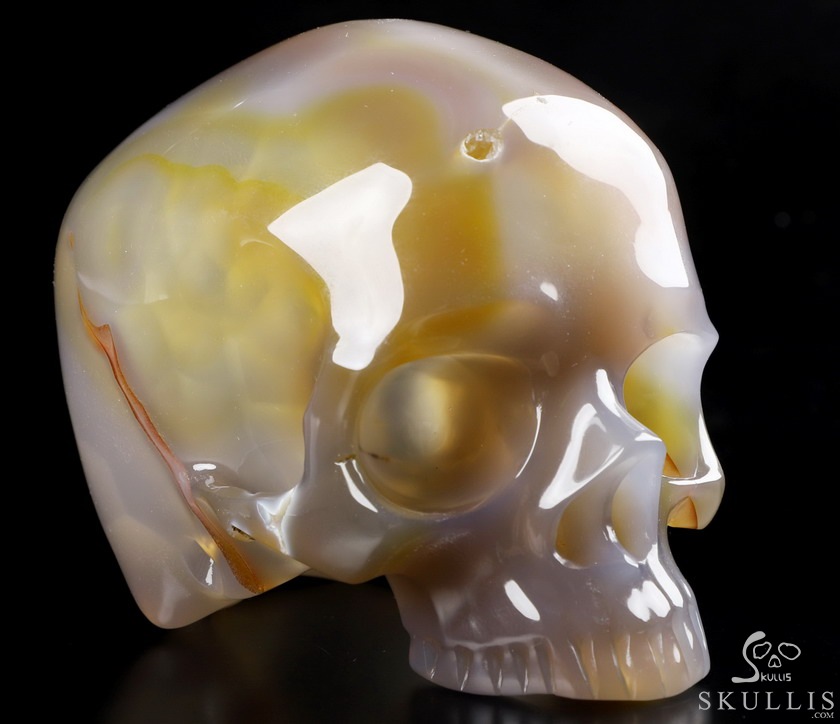 BEAUTIFUL LINES 4.8" Premium Brazilian Agate Carved Crystal Howllow Skull with Led Stand,Super Realistic, Crystal Healing BEAUTIFUL LINES 4.8" Premium Brazilian Agate Carved Crystal Howllow Skull with Led Stand,Super Realistic, Crystal Healing