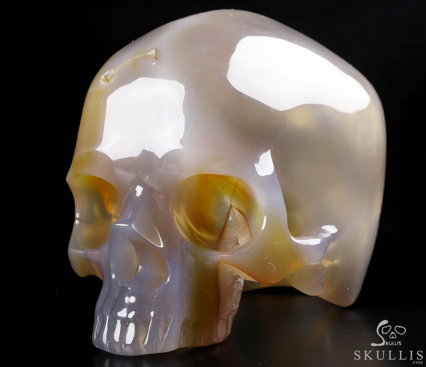 BEAUTIFUL LINES 4.8" Premium Brazilian Agate Carved Crystal Howllow Skull with Led Stand,Super Realistic, Crystal Healing BEAUTIFUL LINES 4.8" Premium Brazilian Agate Carved Crystal Howllow Skull with Led Stand,Super Realistic, Crystal Healing