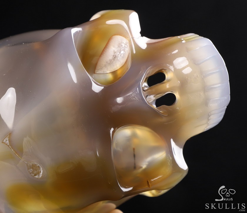 BEAUTIFUL LINES 4.8" Premium Brazilian Agate Carved Crystal Howllow Skull with Led Stand,Super Realistic, Crystal Healing BEAUTIFUL LINES 4.8" Premium Brazilian Agate Carved Crystal Howllow Skull with Led Stand,Super Realistic, Crystal Healing