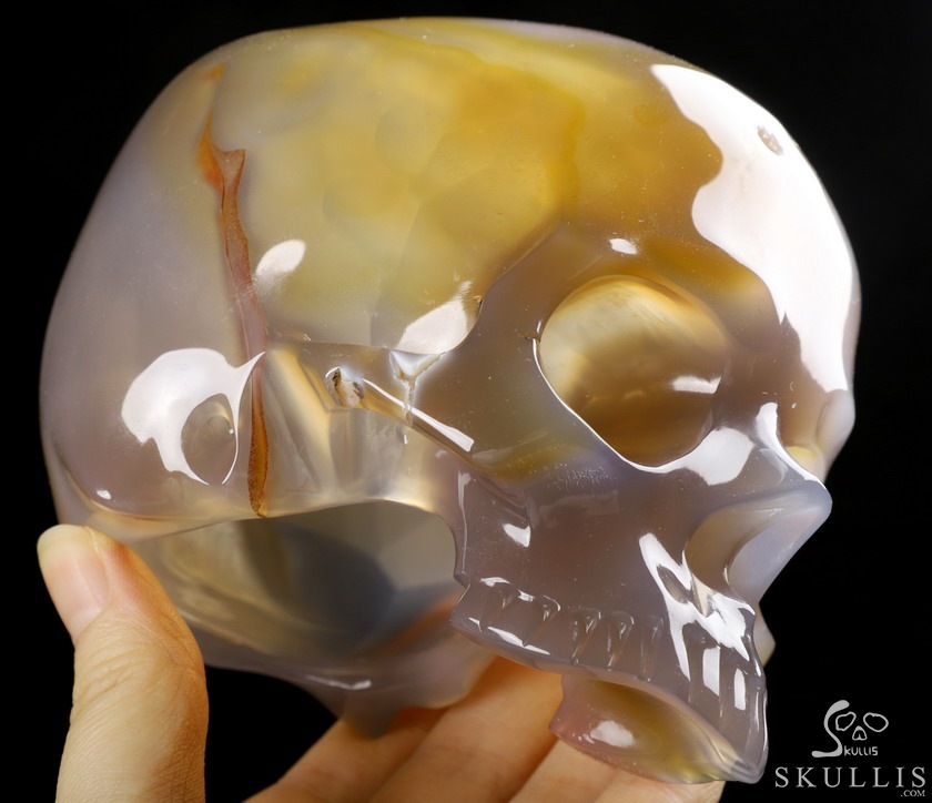 BEAUTIFUL LINES 4.8" Premium Brazilian Agate Carved Crystal Howllow Skull with Led Stand,Super Realistic, Crystal Healing BEAUTIFUL LINES 4.8" Premium Brazilian Agate Carved Crystal Howllow Skull with Led Stand,Super Realistic, Crystal Healing