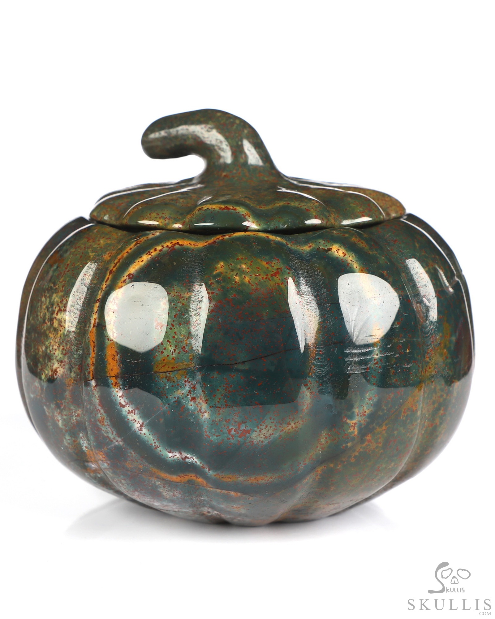 4.1" Bloodstone Hand Carved Hollow Jack-O'-Lantern Pumpkin Crystal Skull Sculpture 4.1" Bloodstone Hand Carved Hollow Jack-O'-Lantern Pumpkin Crystal Skull Sculpture