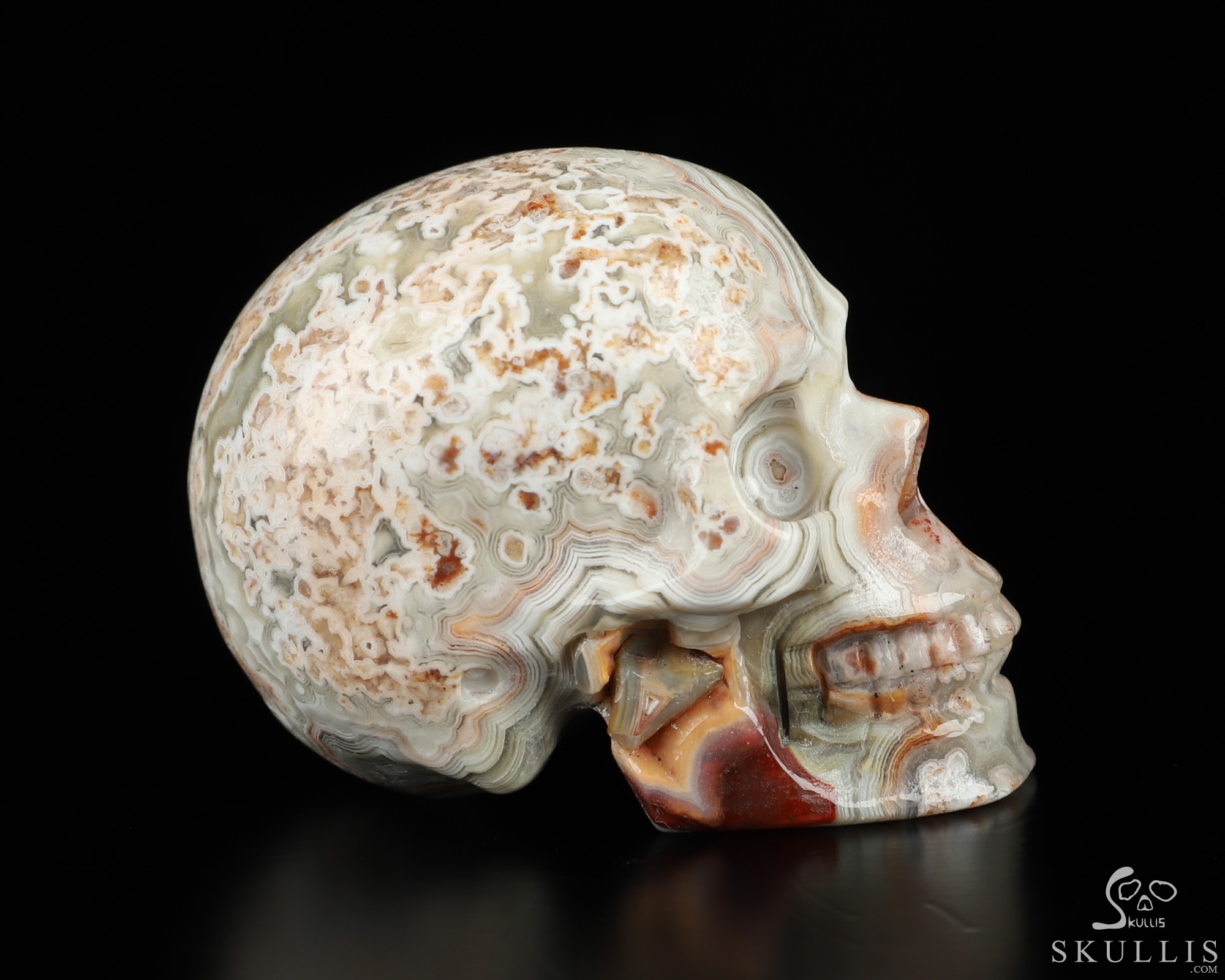 Gemstone 2.0" Red Crazy Lace Agate Hand Carved Crystal Skull, Realistic, Crystal Healing Gemstone 2.0" Red Crazy Lace Agate Hand Carved Crystal Skull, Realistic, Crystal Healing