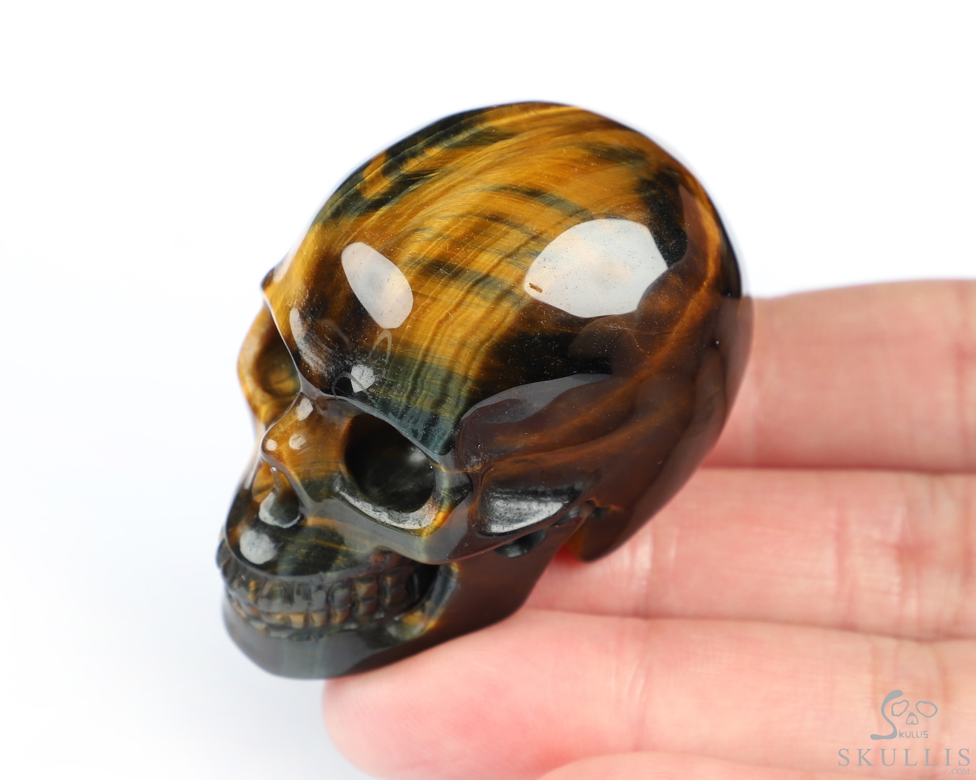 Gemstone 2.0" Blue & Gold Tiger's Eye Hand Carved Crystal Skull, Realistic, Crystal Healing Gemstone 2.0" Blue & Gold Tiger's Eye Hand Carved Crystal Skull, Realistic, Crystal Healing