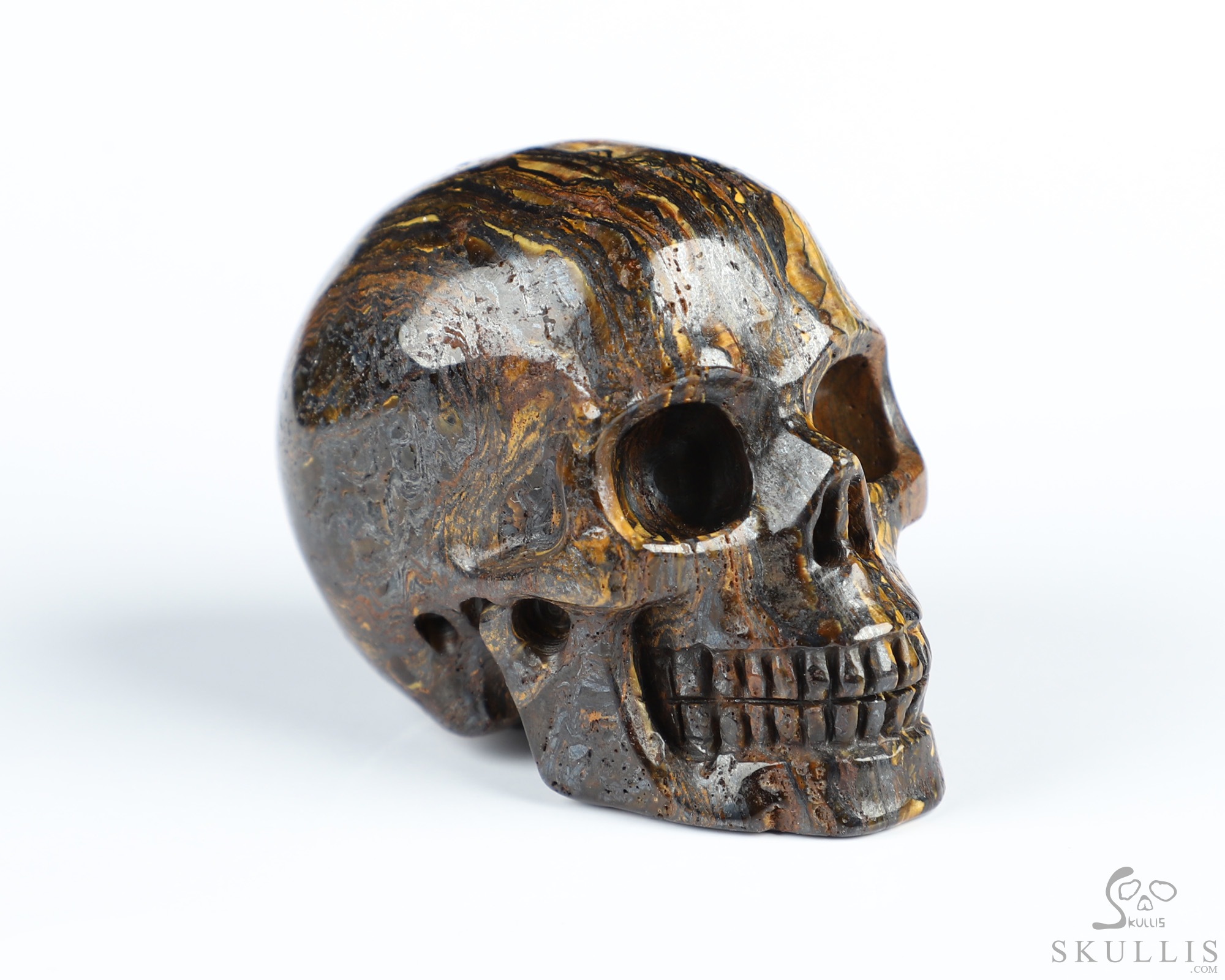 2.0" Gold Tiger Iron Eye Hand Carved Crystal Skull, Realistic, Crystal Healing 2.0" Gold Tiger Iron Eye Hand Carved Crystal Skull, Realistic, Crystal Healing