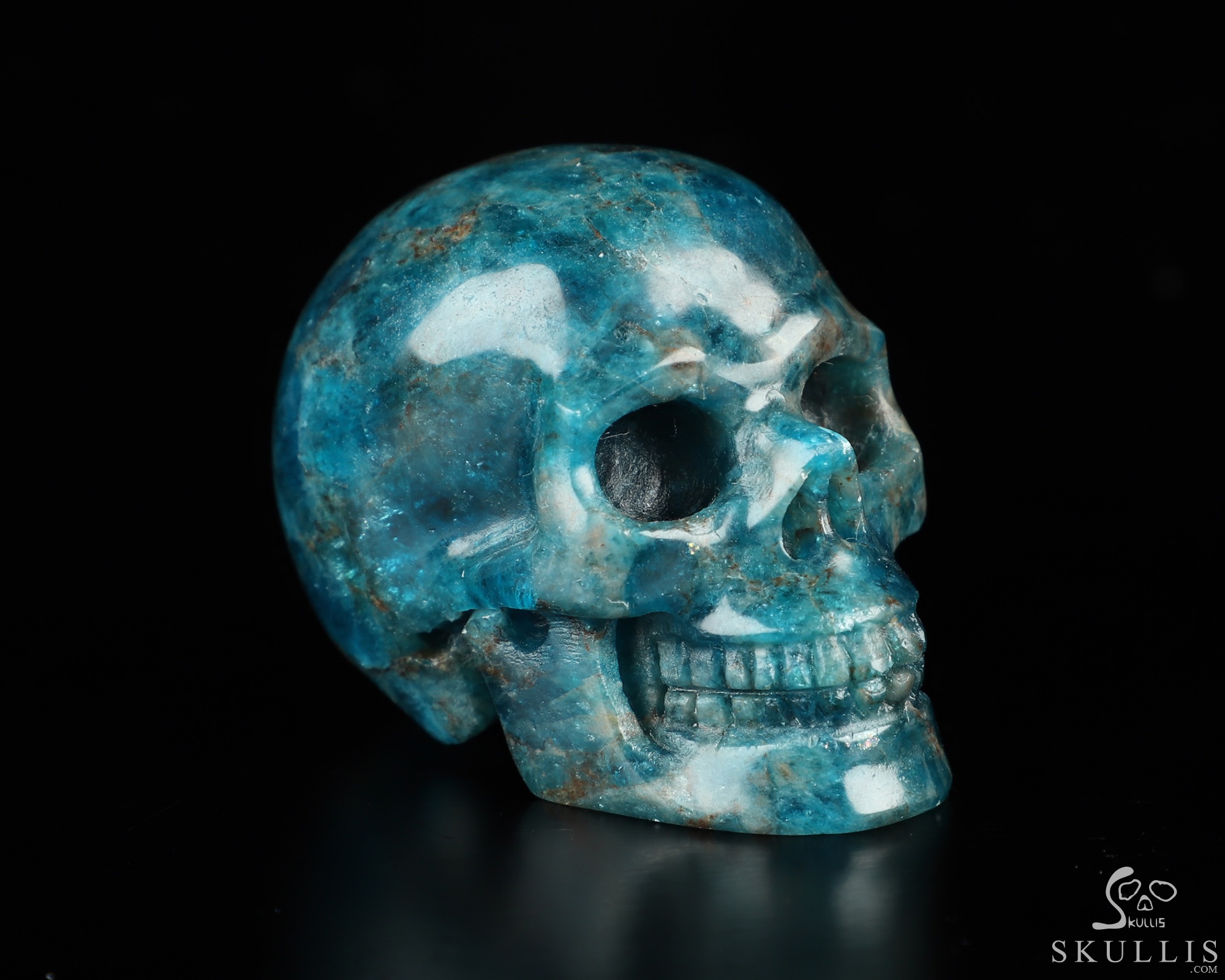 2.0" Blue Apatite Hand Carved Crystal Skull, Realistic, Crystal Healing 2.0" Blue Apatite Hand Carved Crystal Skull, Realistic, Crystal Healing