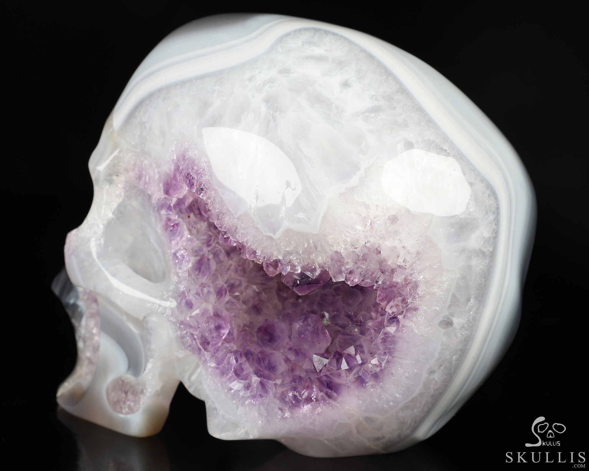 5.0" Agate Amethyst Geode Hand Carved Crystal Skull, Super Realistic, Crystal Healing 5.0" Agate Amethyst Geode Hand Carved Crystal Skull, Super Realistic, Crystal Healing