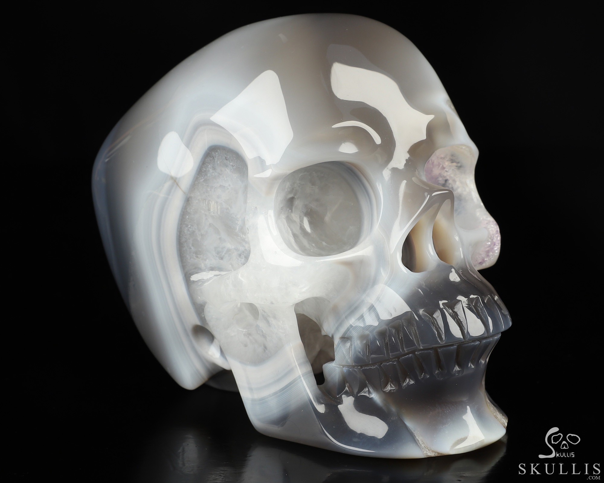 5.0" Agate Amethyst Geode Hand Carved Crystal Skull, Super Realistic, Crystal Healing 5.0" Agate Amethyst Geode Hand Carved Crystal Skull, Super Realistic, Crystal Healing
