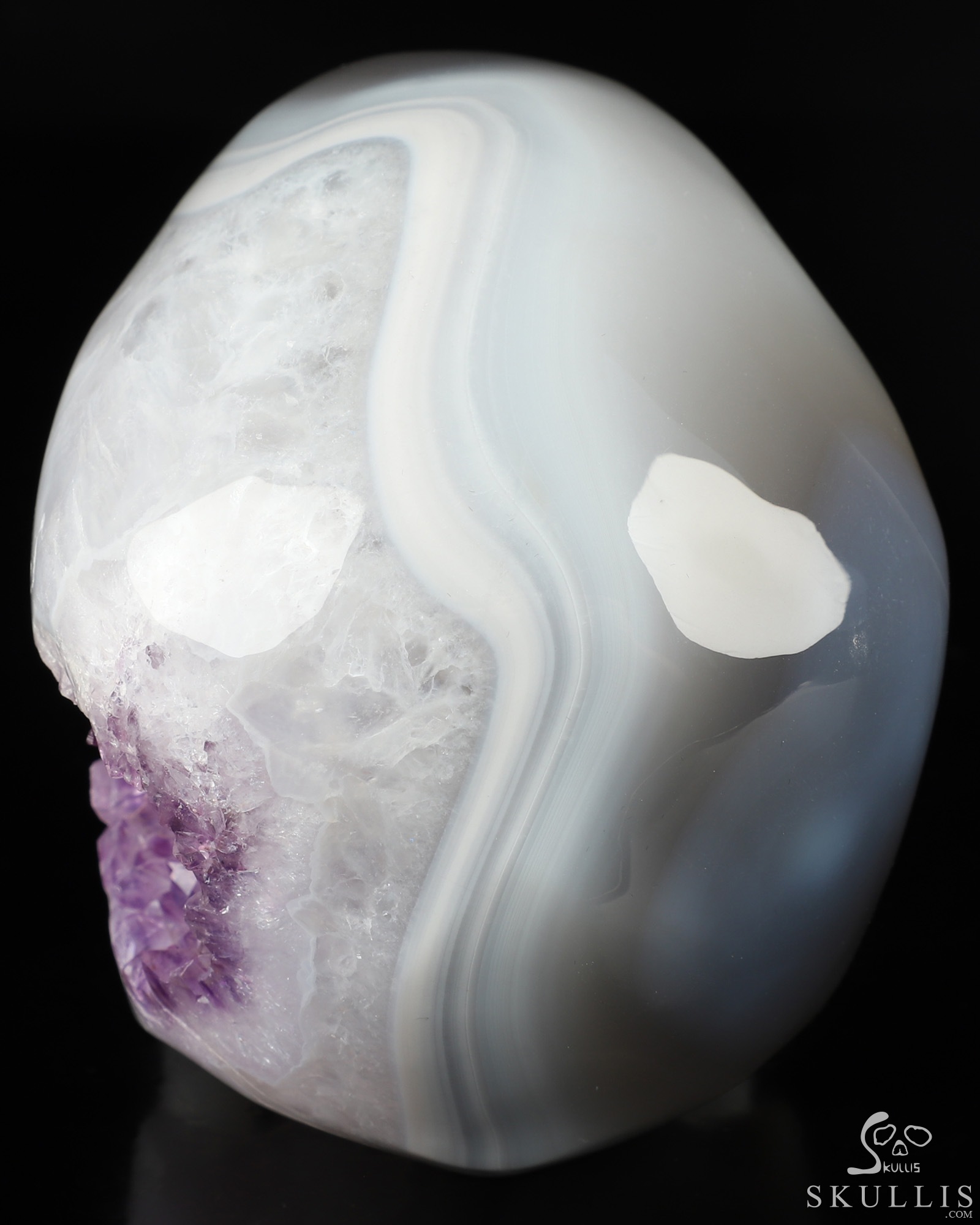5.0" Agate Amethyst Geode Hand Carved Crystal Skull, Super Realistic, Crystal Healing 5.0" Agate Amethyst Geode Hand Carved Crystal Skull, Super Realistic, Crystal Healing