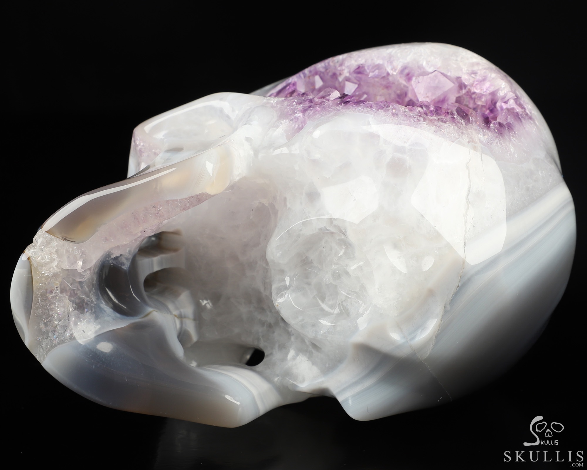 5.0" Agate Amethyst Geode Hand Carved Crystal Skull, Super Realistic, Crystal Healing 5.0" Agate Amethyst Geode Hand Carved Crystal Skull, Super Realistic, Crystal Healing