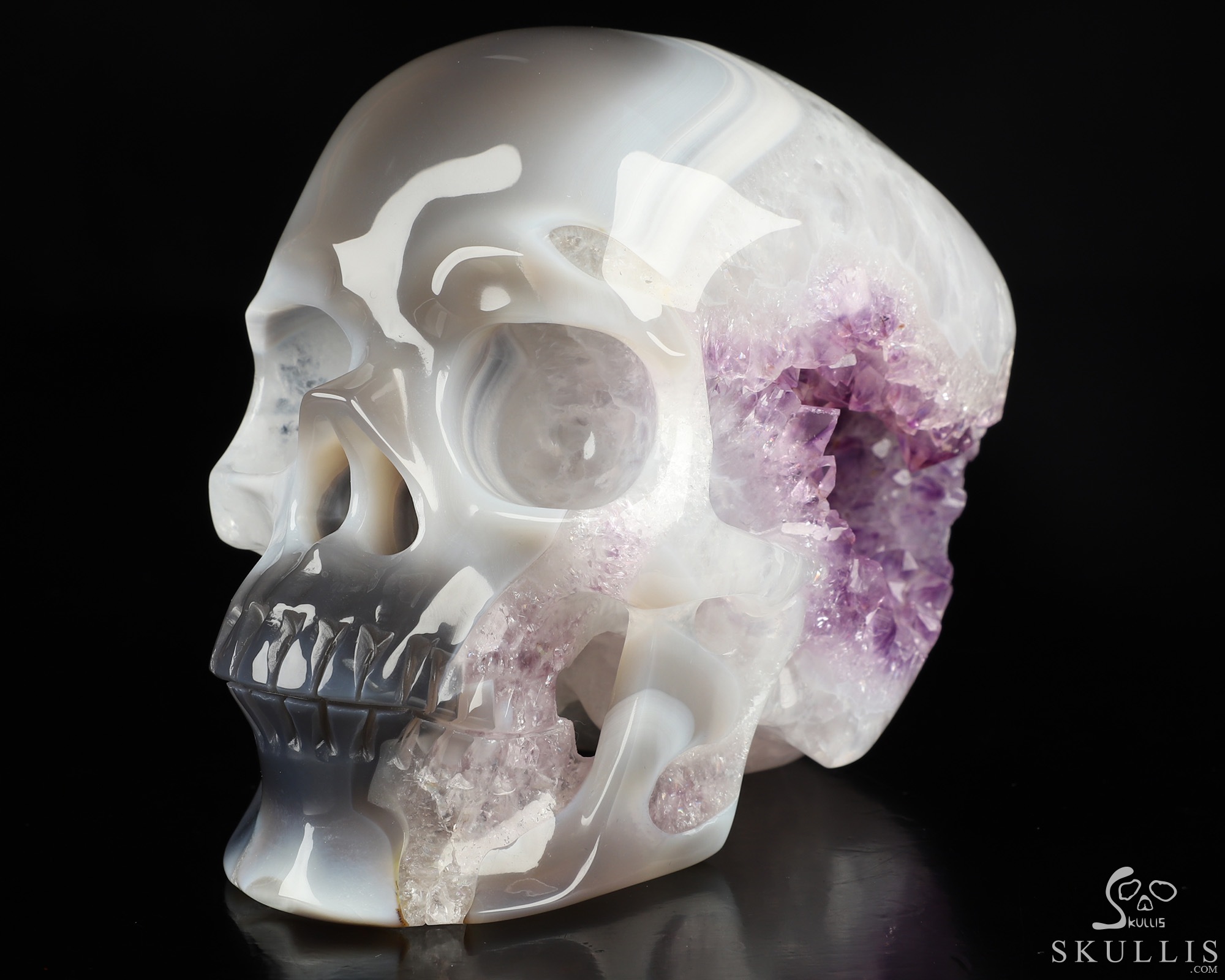 5.0" Agate Amethyst Geode Hand Carved Crystal Skull, Super Realistic, Crystal Healing 5.0" Agate Amethyst Geode Hand Carved Crystal Skull, Super Realistic, Crystal Healing