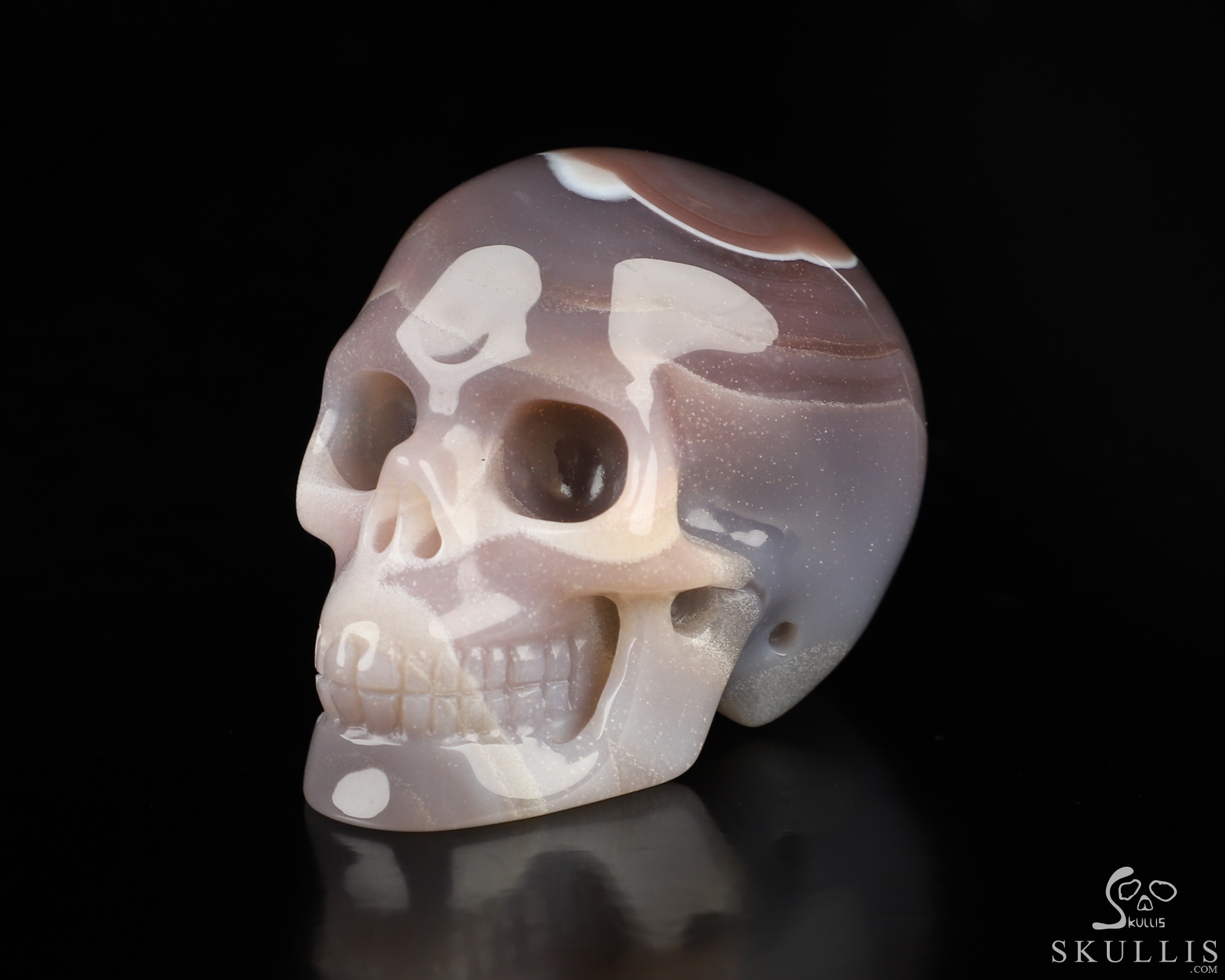 Gemstone 2.0" Mozambique Agate Hand Carved Crystal Skull, Realistic, Crystal Healing Gemstone 2.0" Mozambique Agate Hand Carved Crystal Skull, Realistic, Crystal Healing