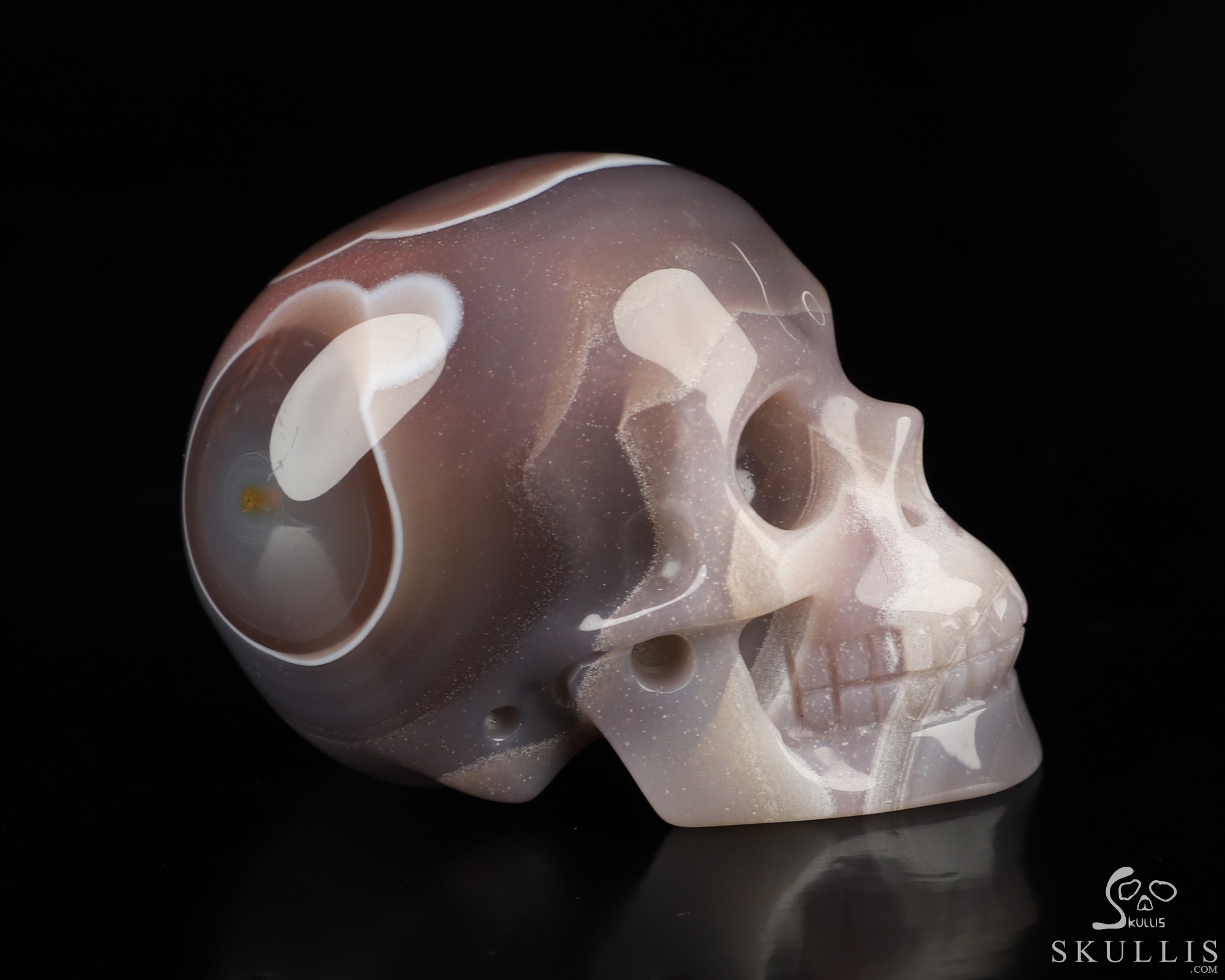 Gemstone 2.0" Mozambique Agate Hand Carved Crystal Skull, Realistic, Crystal Healing Gemstone 2.0" Mozambique Agate Hand Carved Crystal Skull, Realistic, Crystal Healing