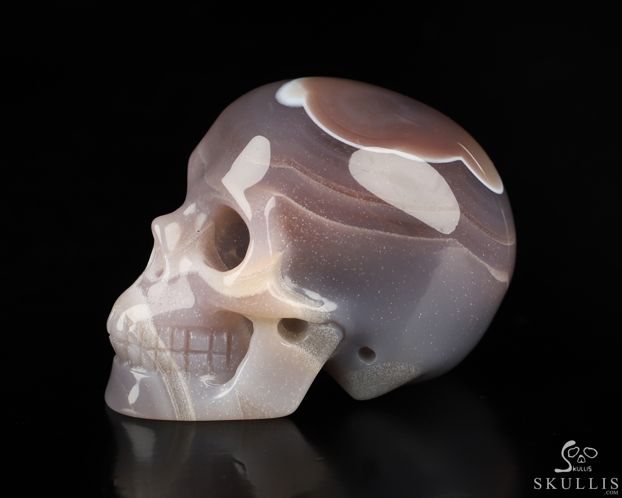 Gemstone 2.0" Mozambique Agate Hand Carved Crystal Skull, Realistic, Crystal Healing Gemstone 2.0" Mozambique Agate Hand Carved Crystal Skull, Realistic, Crystal Healing