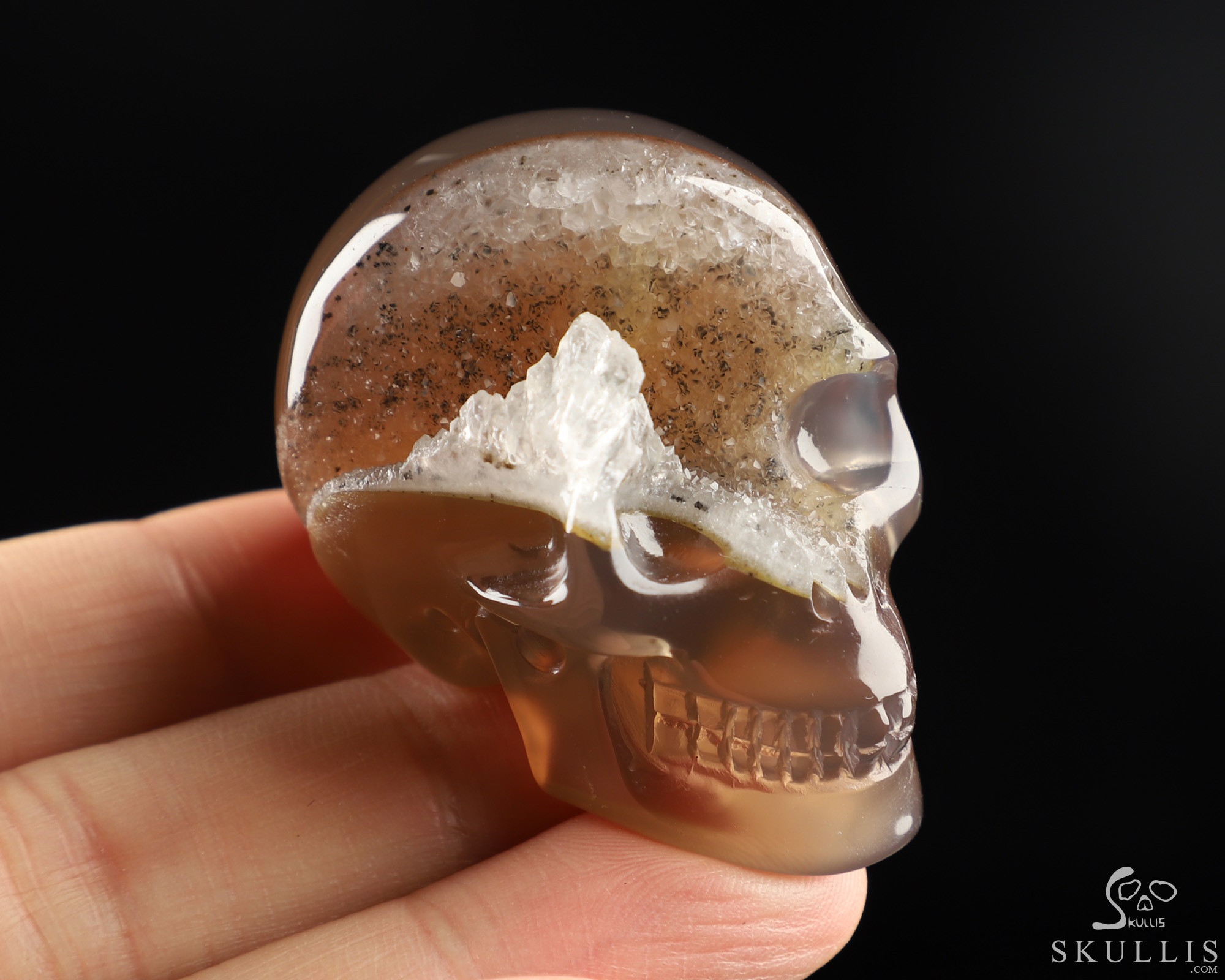 2.0" Agate Geode Hand Carved Crystal Skull, Realistic, Crystal Healing 2.0" Agate Geode Hand Carved Crystal Skull, Realistic, Crystal Healing