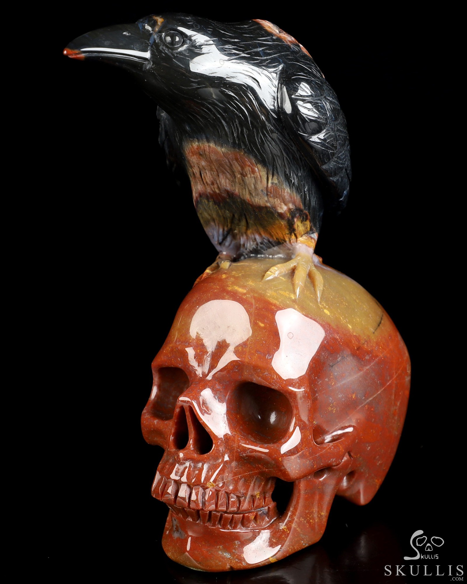 4.9" Indian Agate Hand Carved Crystal Skull and Raven Sculpture, Crystal Healing 4.9" Indian Agate Hand Carved Crystal Skull and Raven Sculpture, Crystal Healing