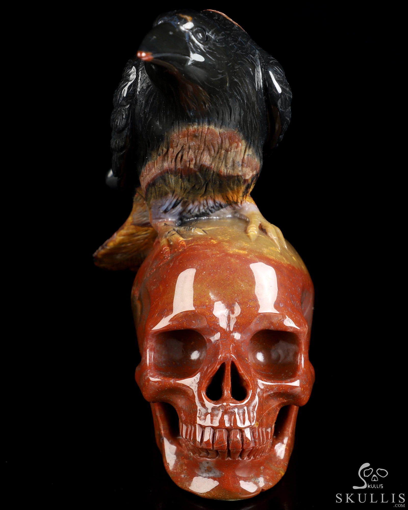 4.9" Indian Agate Hand Carved Crystal Skull and Raven Sculpture, Crystal Healing 4.9" Indian Agate Hand Carved Crystal Skull and Raven Sculpture, Crystal Healing