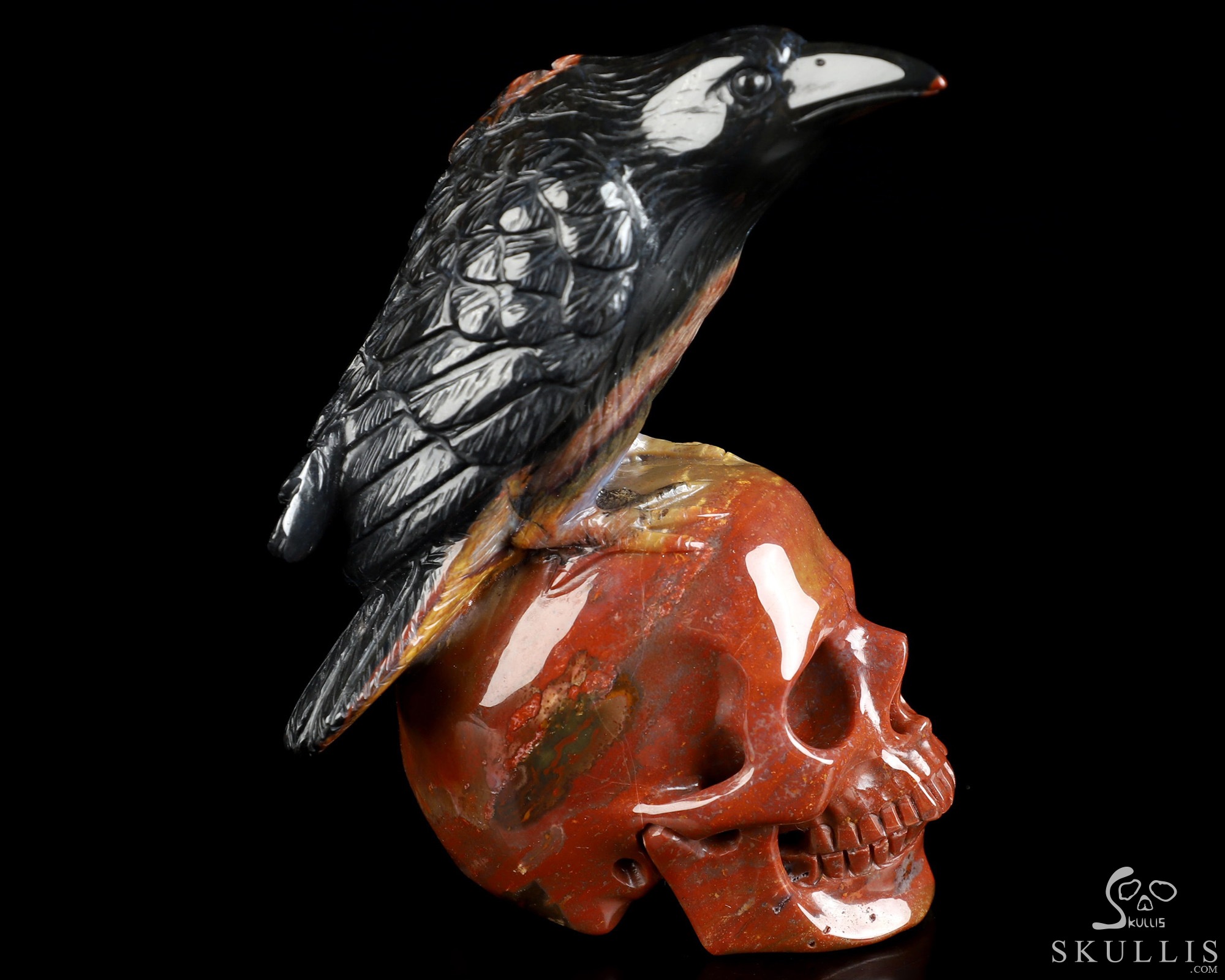 4.9" Indian Agate Hand Carved Crystal Skull and Raven Sculpture, Crystal Healing 4.9" Indian Agate Hand Carved Crystal Skull and Raven Sculpture, Crystal Healing