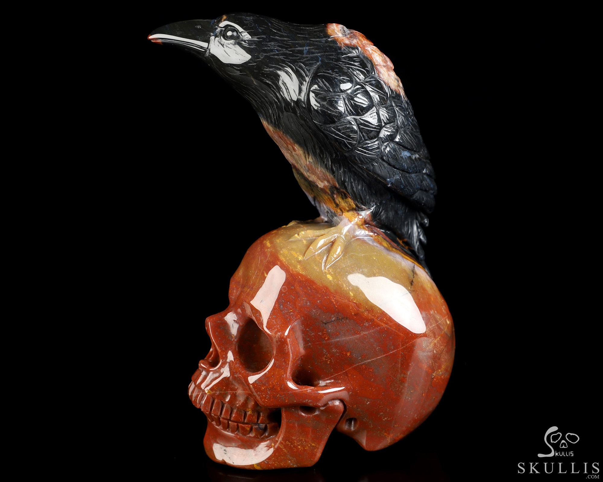 4.9" Indian Agate Hand Carved Crystal Skull and Raven Sculpture, Crystal Healing 4.9" Indian Agate Hand Carved Crystal Skull and Raven Sculpture, Crystal Healing