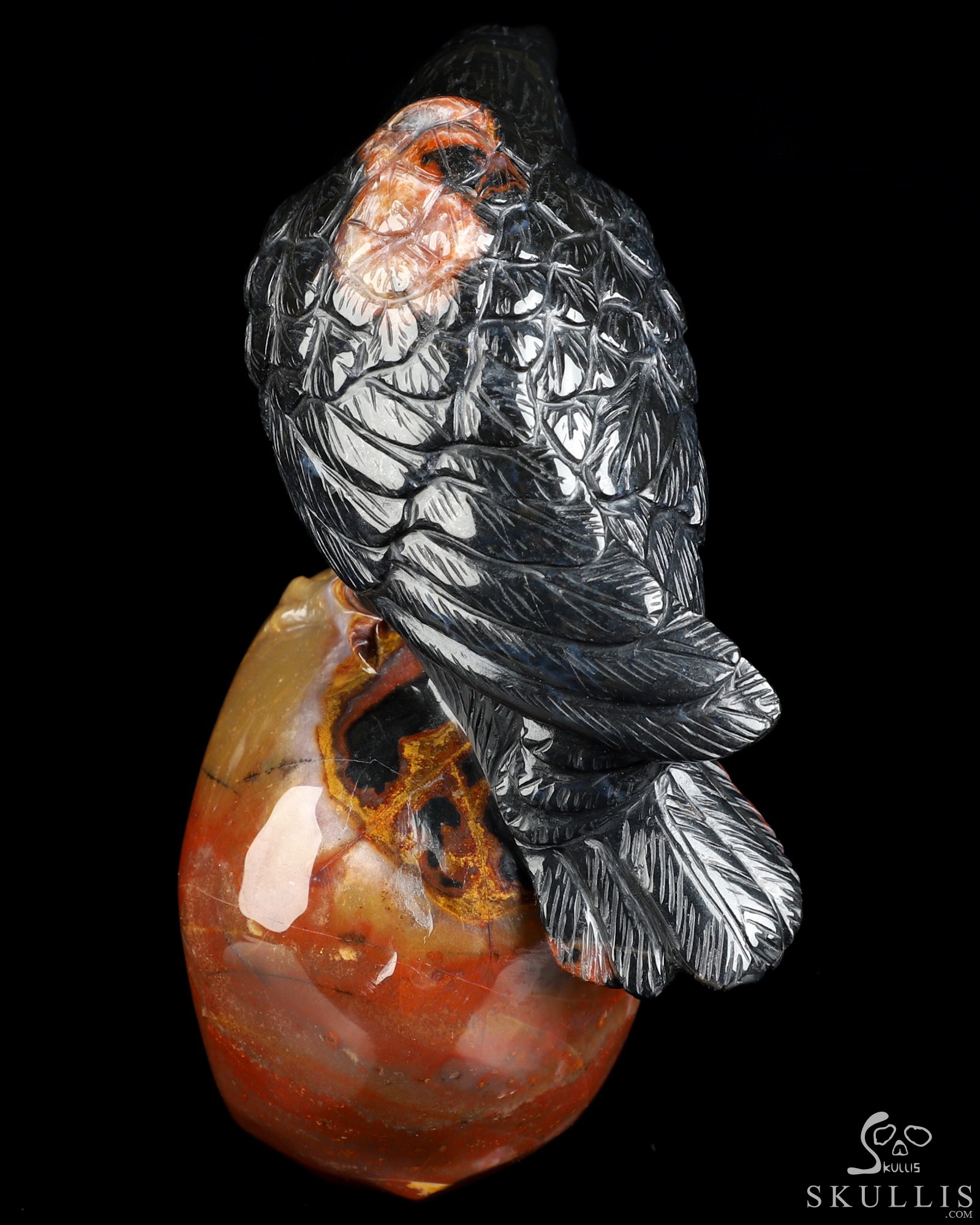4.9" Indian Agate Hand Carved Crystal Skull and Raven Sculpture, Crystal Healing 4.9" Indian Agate Hand Carved Crystal Skull and Raven Sculpture, Crystal Healing