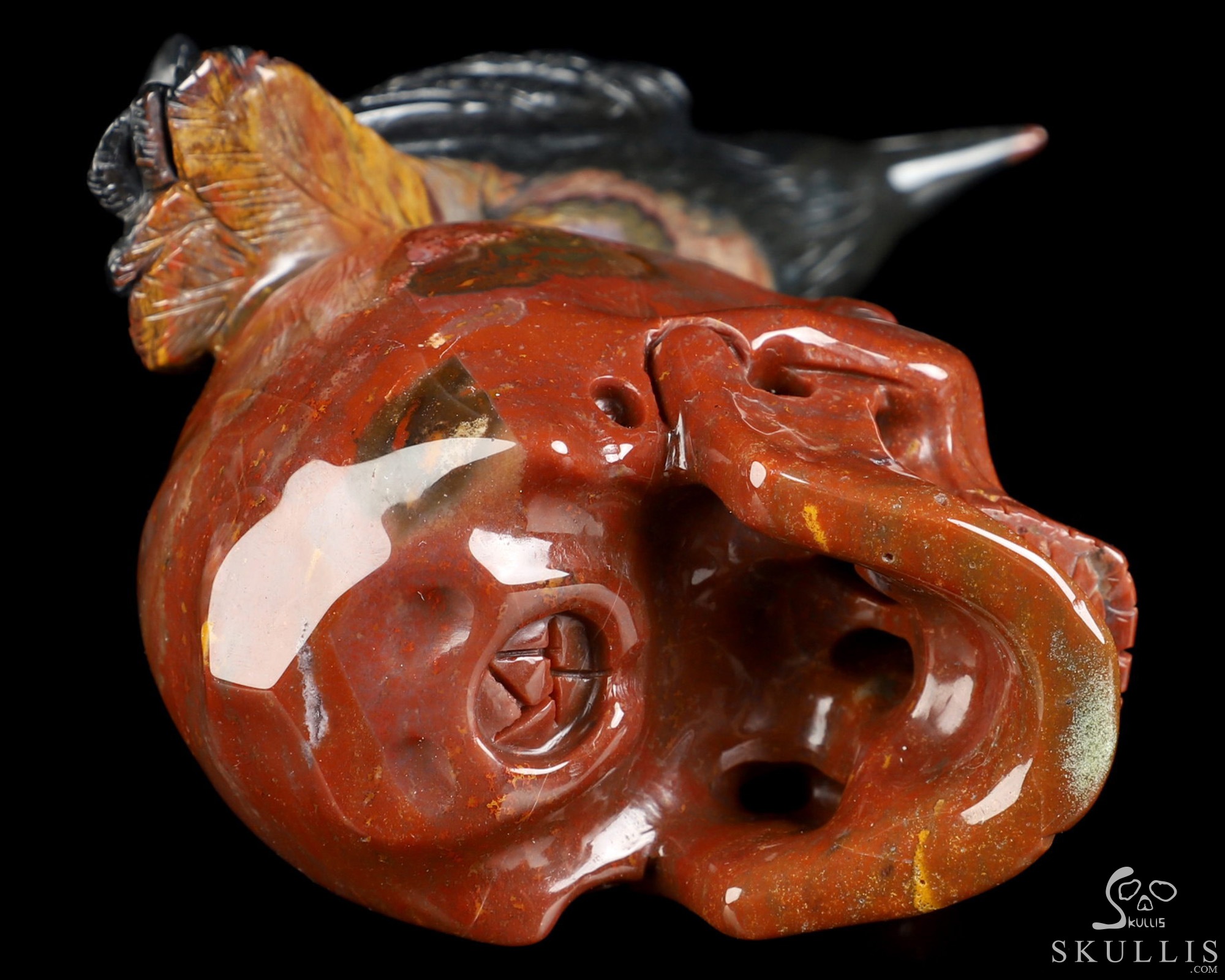 4.9" Indian Agate Hand Carved Crystal Skull and Raven Sculpture, Crystal Healing 4.9" Indian Agate Hand Carved Crystal Skull and Raven Sculpture, Crystal Healing