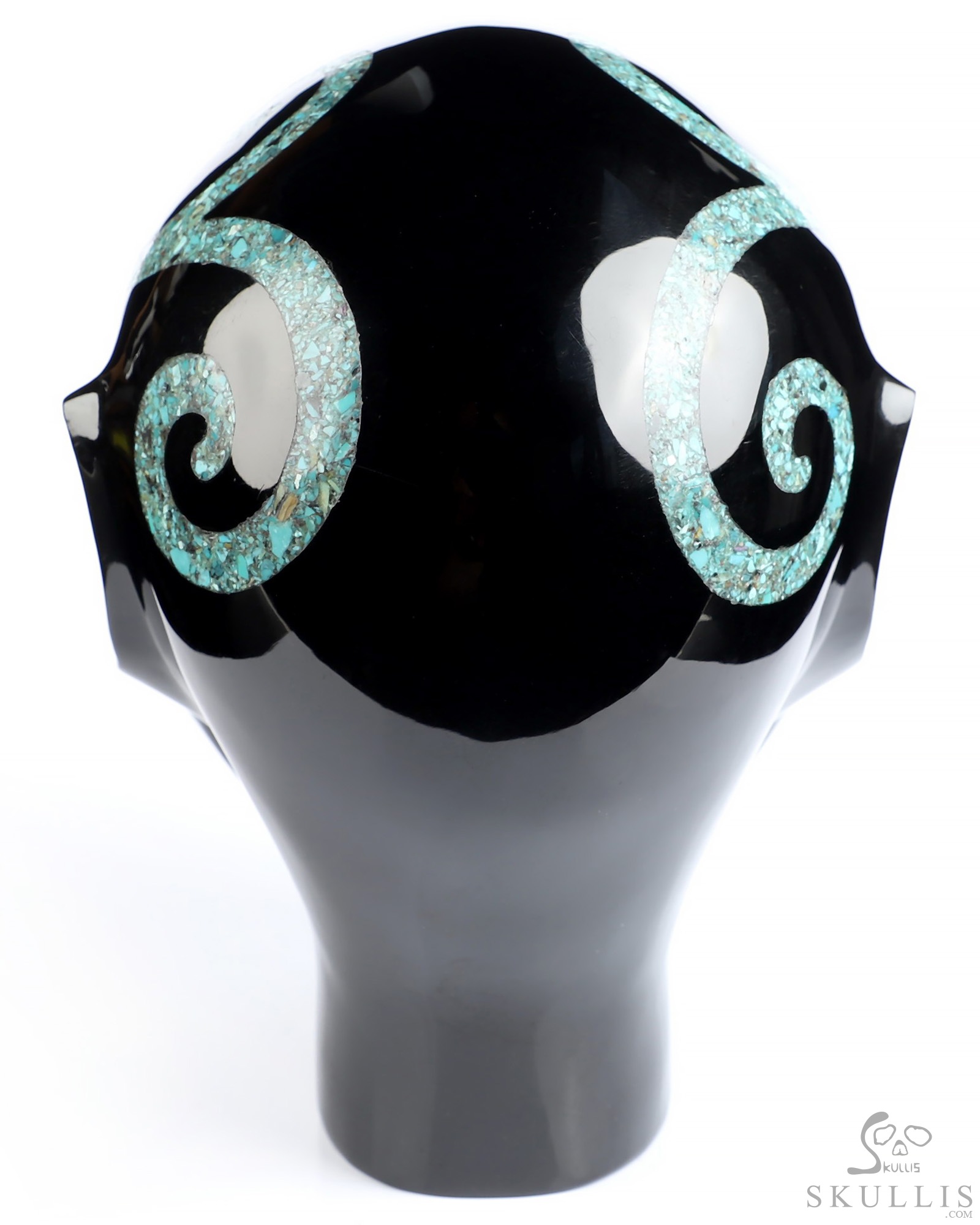 6.1" Black Obsidian and Malachite Inlay Hand Carved Female Alien Crystal Skull Companion With Labradorite Eyes, Hand Carved Gemstone Fine Art Sculpture, Reiki Healing Stone Statue 6.1" Black Obsidian and Malachite Inlay Hand Carved Female Alien Crystal Skull Companion With Labradorite Eyes, Hand Carved Gemstone Fine Art Sculpture, Reiki Healing Stone Statue